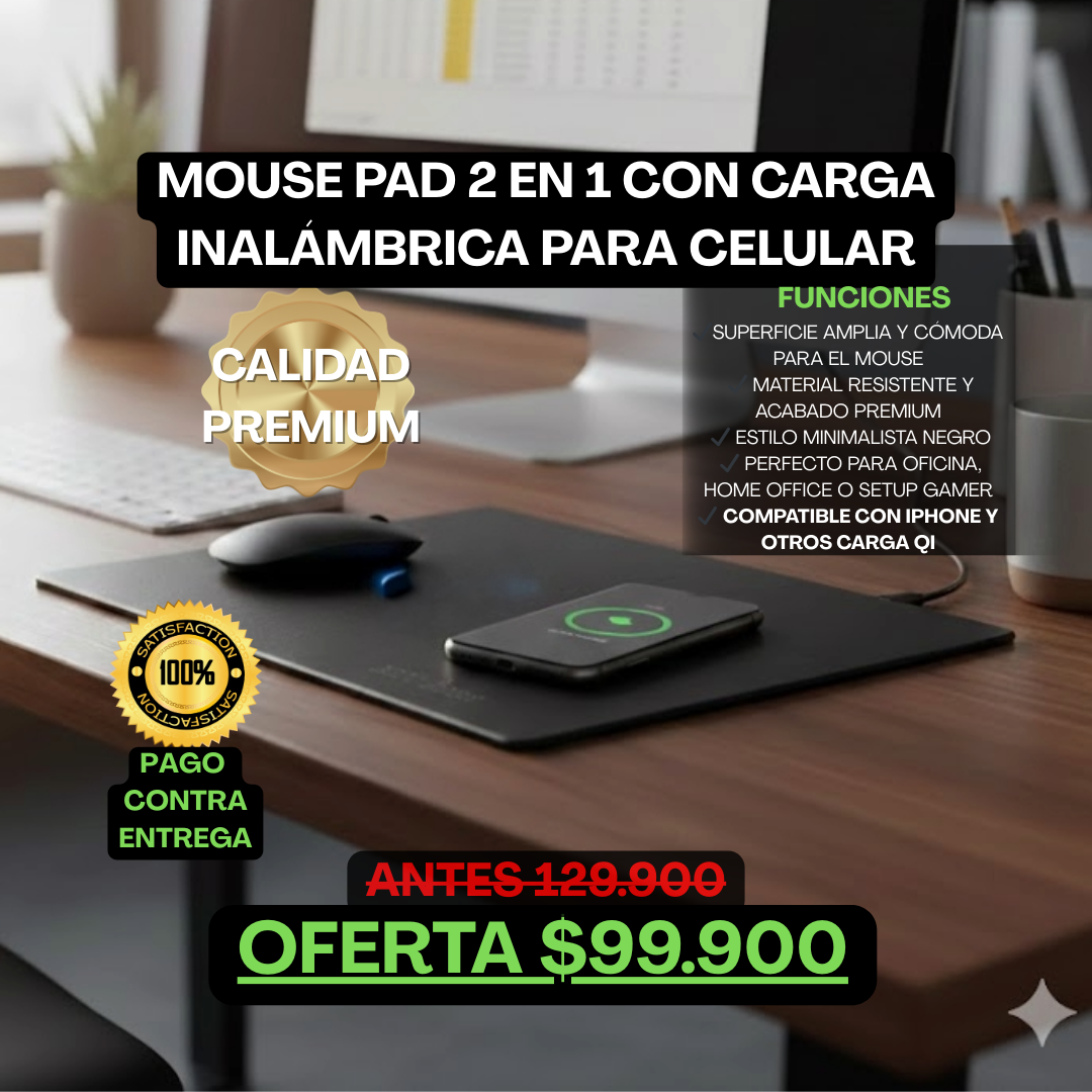 DeskCharge Pro – Mouse Pad 2 en 1 con estación de carga Inalámbrica Qi