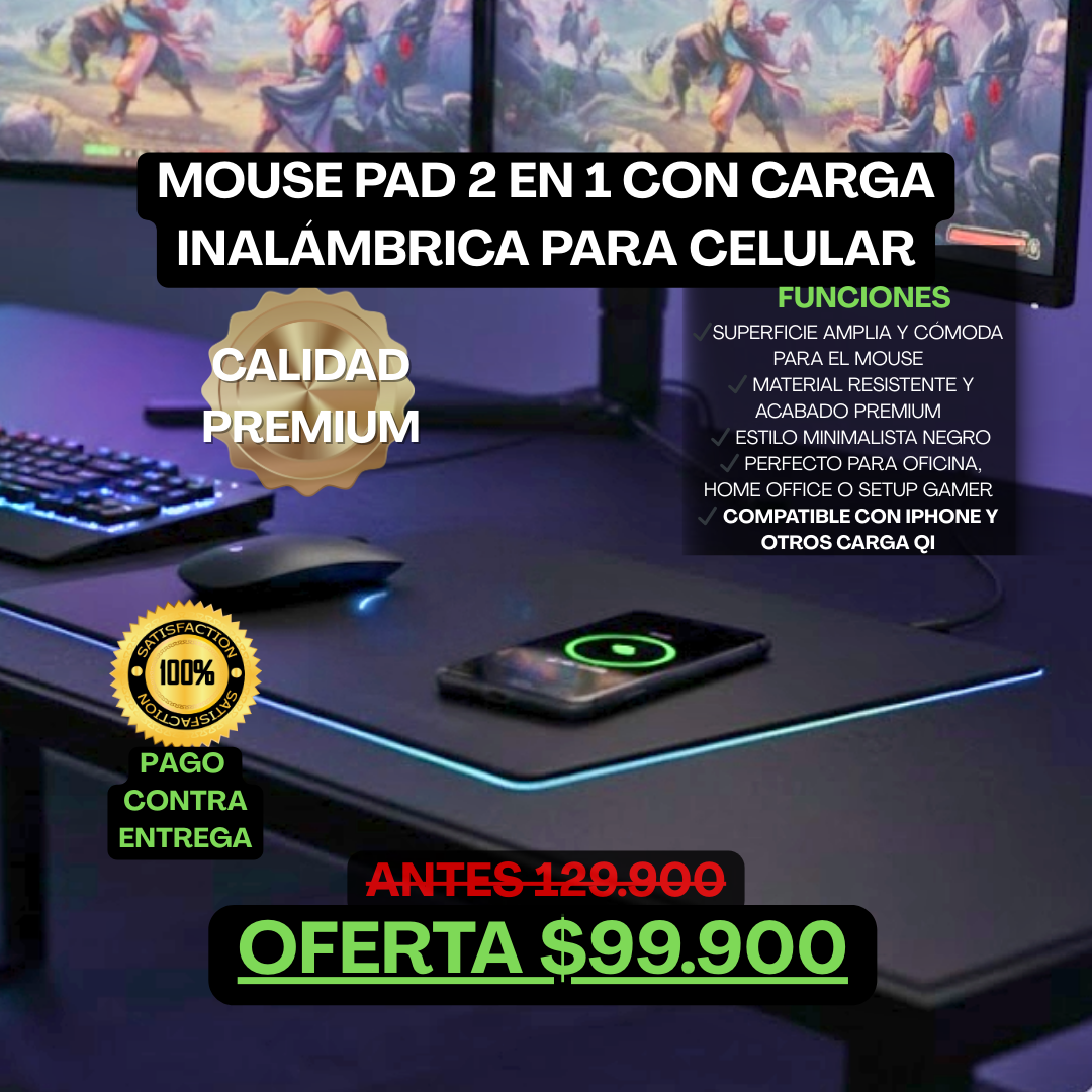 DeskCharge Pro – Mouse Pad 2 en 1 con estación de carga Inalámbrica Qi