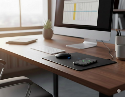 DeskCharge Pro – Mouse Pad 2 en 1 con estación de carga Inalámbrica Qi